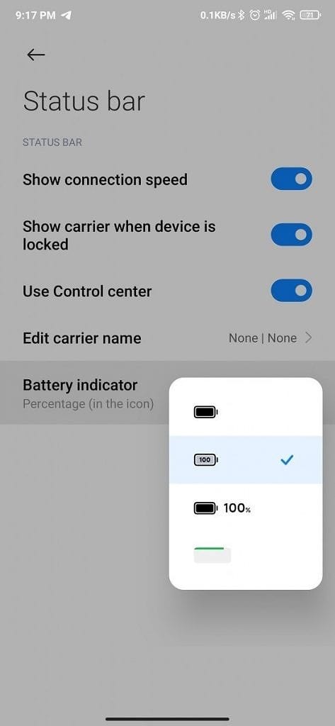 Opsi tampilan icon baterai pada MIUI 12